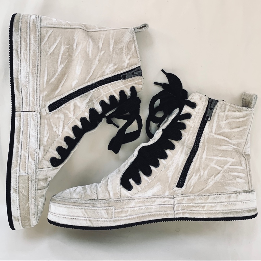 $950+ RARE! Designer LIMITED EDITION ANN DEMEULEMEESTER Velvet High-Top Sneakers